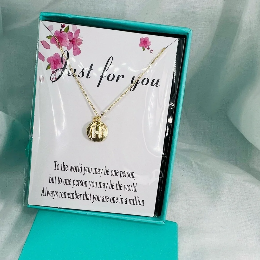 Golden H Initial CZ Minimalist Round Tiny Pendant Necklace Twee Preppy Aesthetic